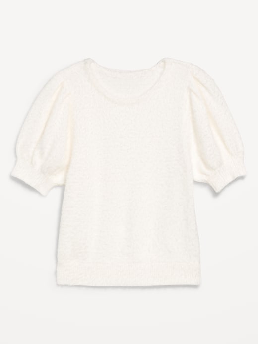 Image number 4 showing, Cropped Puff-Sleeve Eyelash Sweater