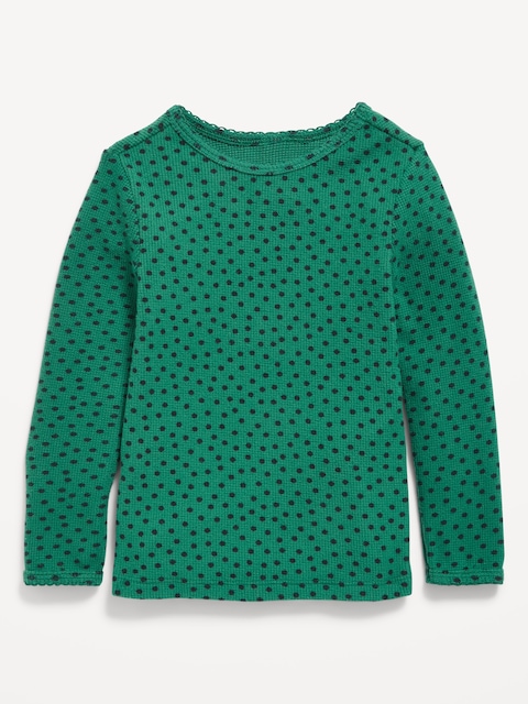 T-shirt douillet gaufré à motif à manches longues pour toute-petite fille - Points Verts