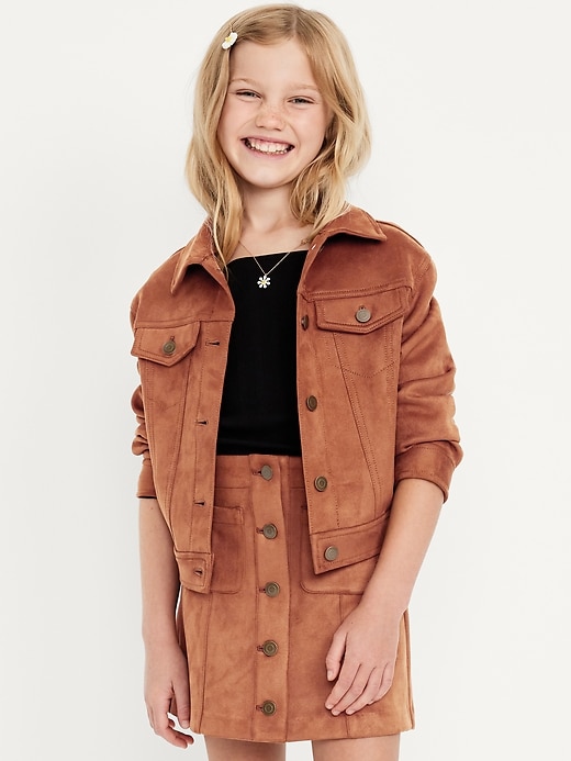 Image number 1 showing, Oversized Faux-Suede Trucker Jacket for Girls