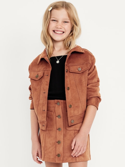 Oversized Faux-Suede Trucker Jacket for Girls