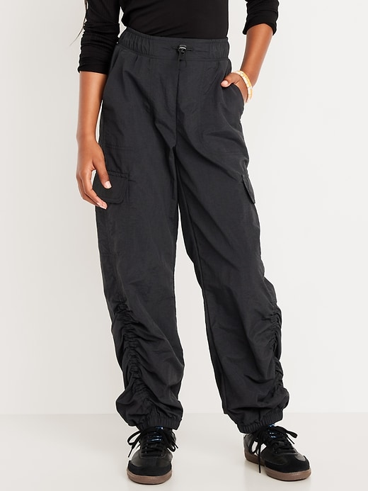 View large product image 1 of 5. High-Waisted Side Ruched Cargo Parachute Joggers for Girls