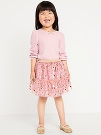 Image number 1 showing, Long-Sleeve Pointelle Top and Tutu Skirt Set for Toddler Girls