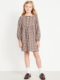Image number 1 showing, Long-Sleeve Tie-Front Double-Weave Swing Dress for Girls