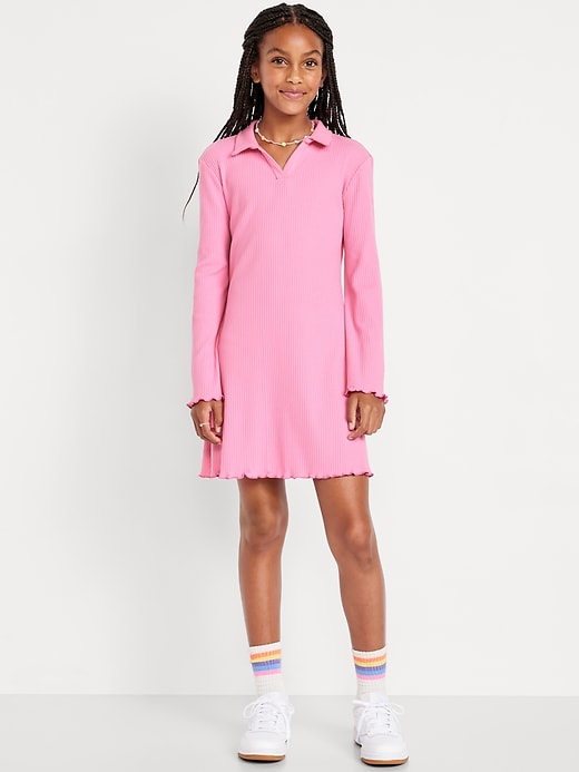 Image number 1 showing, Long-Sleeve Fit and Flare Ribbed Polo Dress for Girls