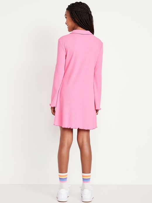 Image number 2 showing, Long-Sleeve Fit and Flare Ribbed Polo Dress for Girls