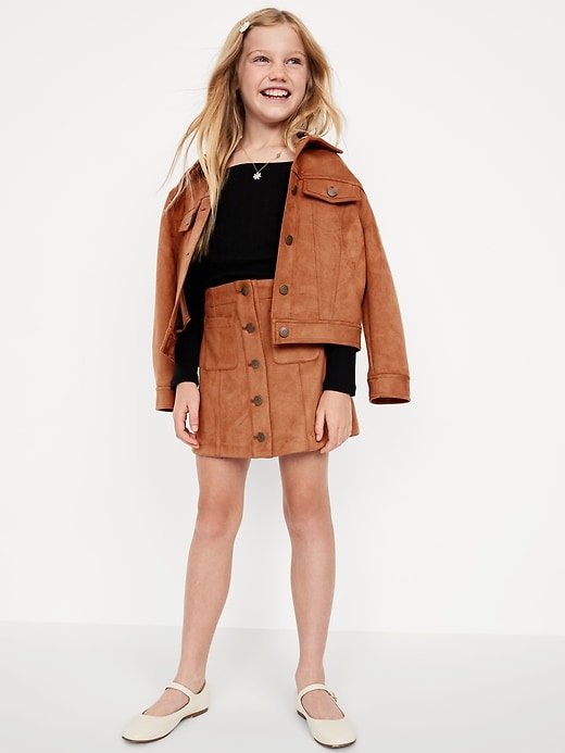 Image number 3 showing, Faux-Suede Button-Front Skirt for Girls