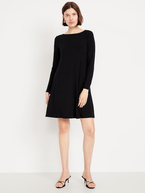 Robe courte trapèze à manches longues - Noir De Jais