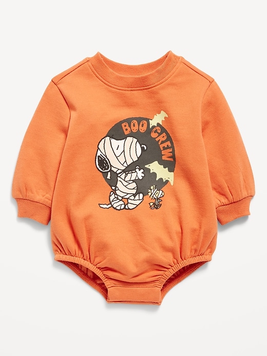 View large product image 1 of 1. Peanuts™ Snoopy Long-Sleeve Fleece One-Piece Romper for Baby