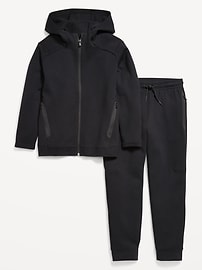 L'image numéro 1 présente Ensemble de pantalon de jogging et haut à capuchon en molleton dynamique à glissière sur le devant pour garçon