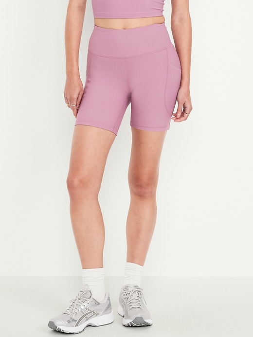 Image number 1 showing, High-Waisted PowerSoft Pocket Biker Shorts -- 6-inch inseam