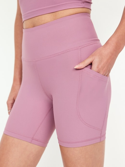 Image number 3 showing, High-Waisted PowerSoft Pocket Biker Shorts -- 6-inch inseam