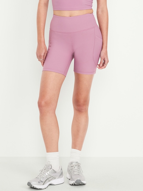 High-Waisted PowerSoft Pocket Biker Shorts -- 6-inch inseam - Dusk Bloom
