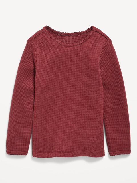 Cozy Long-Sleeve Waffle-Knit T-Shirt for Toddler Girls - Cherry Red