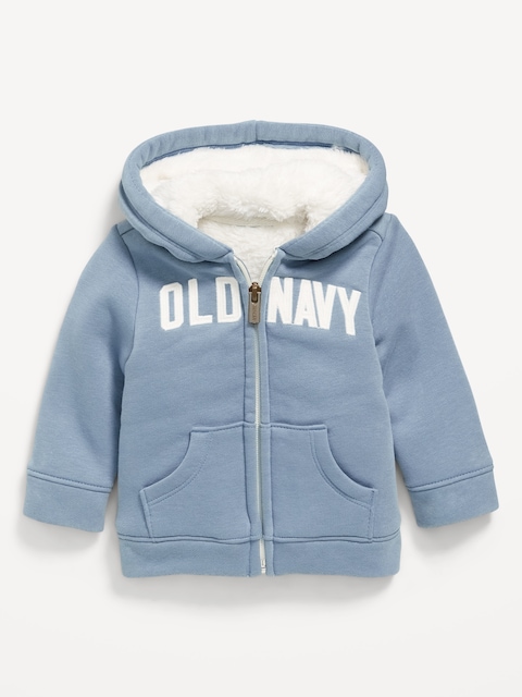 Logo-Graphic Sherpa-Lined Zip Hoodie for Baby - Stonewash
