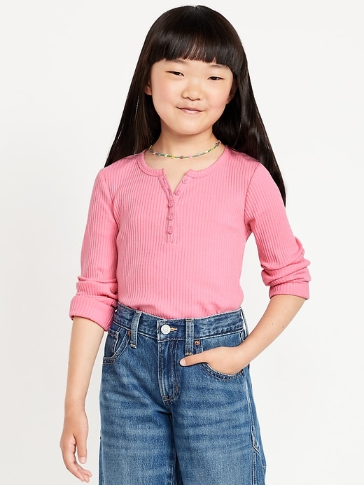 Image number 1 showing, Printed Fitted Long-Sleeve Ribbed Top for Girls