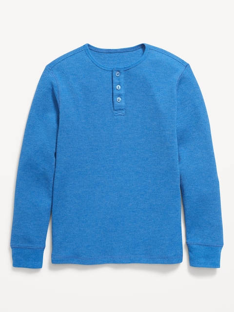 T-shirt henley en tricot gaufré à manches longues pour garçon