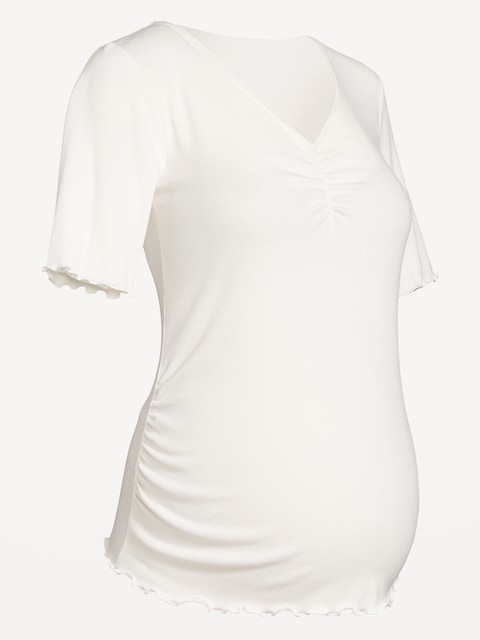 Maternity V-Neck Elbow-Sleeve Top - Sea Salt