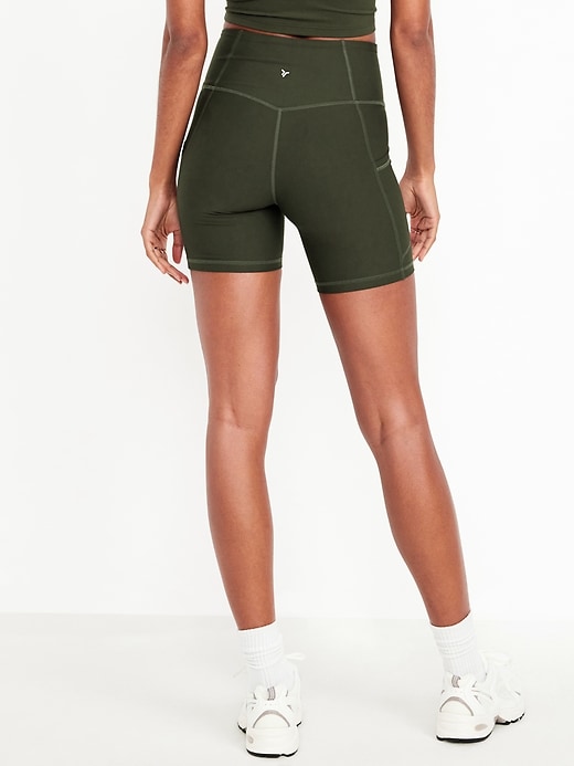 Image number 2 showing, High-Waisted PowerSoft Pocket Biker Shorts -- 6-inch inseam