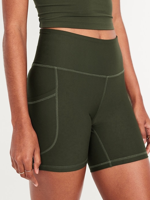 Image number 3 showing, High-Waisted PowerSoft Pocket Biker Shorts -- 6-inch inseam