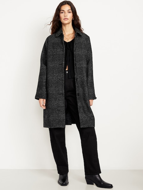 Manteau hydrorésistant boutonné sur le devant - Carreaux Gris