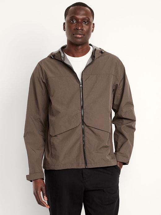 Image number 1 showing, Water-Resistant Hooded Zip Rain Jacket
