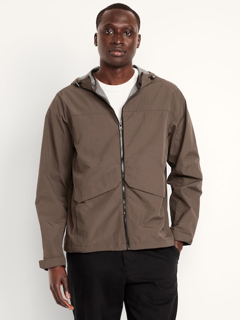 Water-Resistant Hooded Zip Rain Jacket