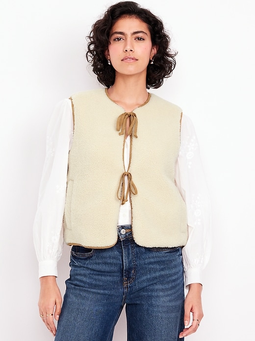 Image number 1 showing, Tie-Front Sherpa Vest