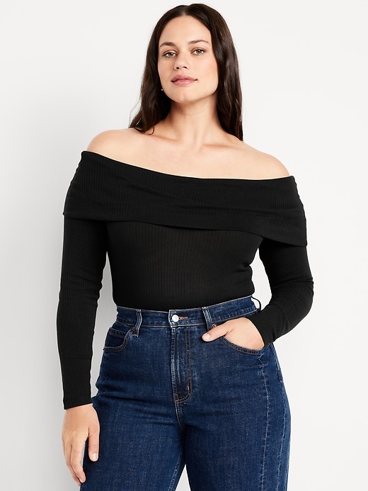 Image number 4 showing, Off-Shoulder Long-Sleeve Ribbed Top