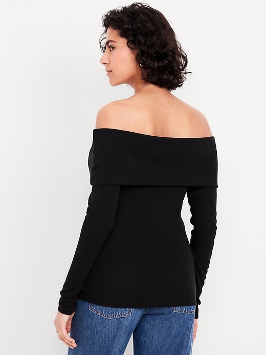 Image number 2 showing, Off-Shoulder Long-Sleeve Ribbed Top