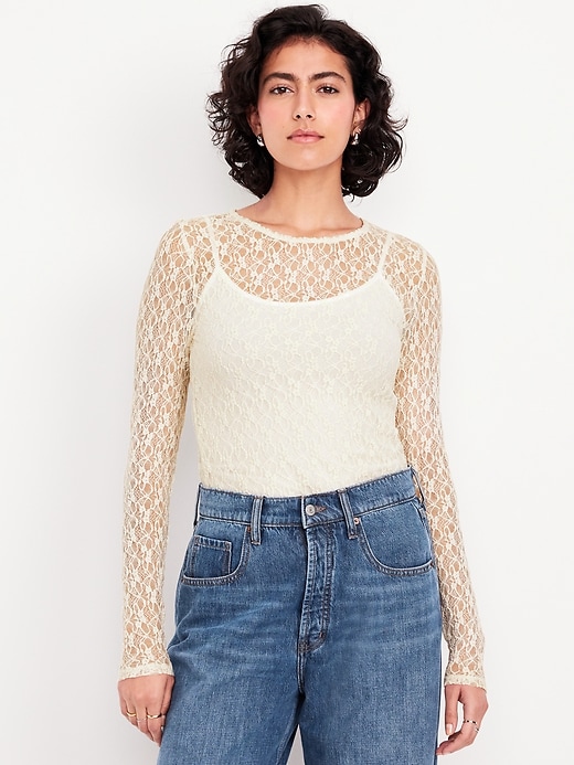 Image number 1 showing, Long-Sleeve Lace Crew-Neck Top
