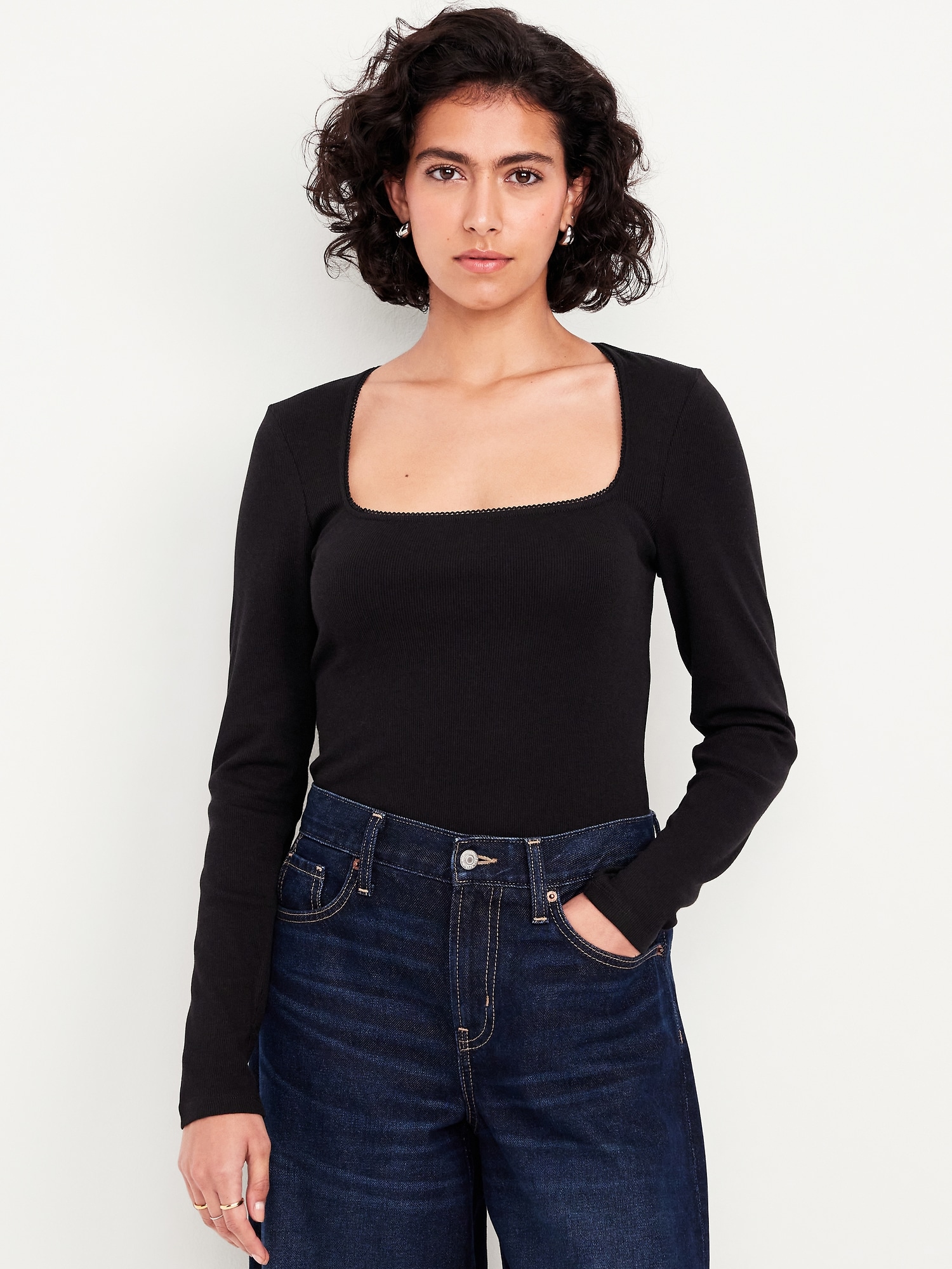 Long-Sleeve Square-Neck Top
