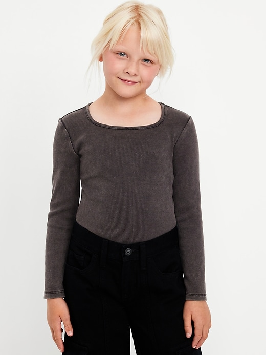 Image number 1 showing, Long-Sleeve Fitted Ribbed Top for Girls
