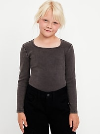 Image number 1 showing, Long-Sleeve Fitted Ribbed Top for Girls