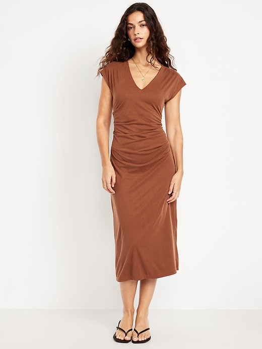 Image number 1 showing, Fit & Flare Ruched Midi Dress