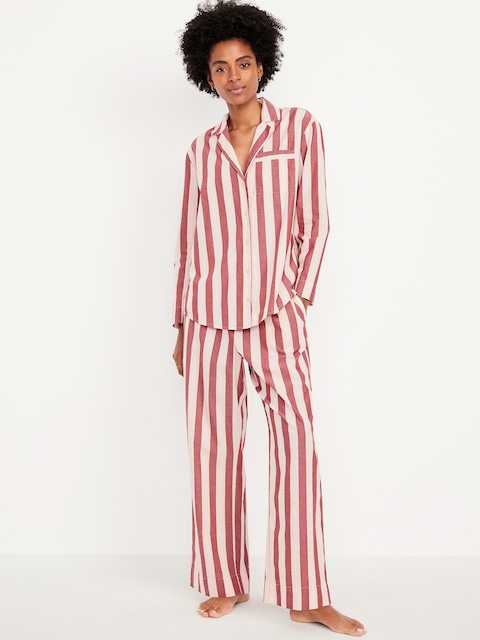 Poplin Pajama Pant Set - Pink & Red Stripe