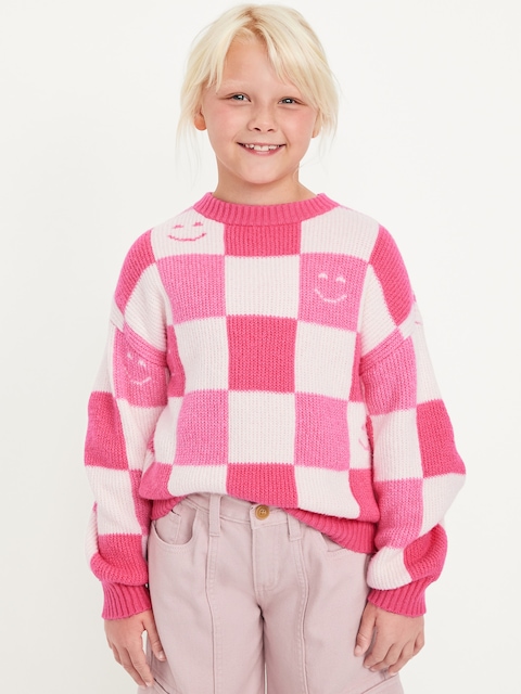 Chandail surdimensionné ras du cou pour Fille - Rose Luxueux