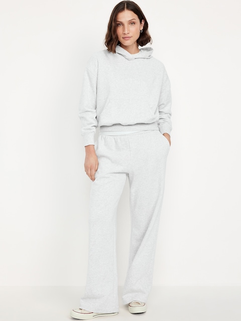 Pantalon en coton ouaté à jambe large et à taille haute PurConfort