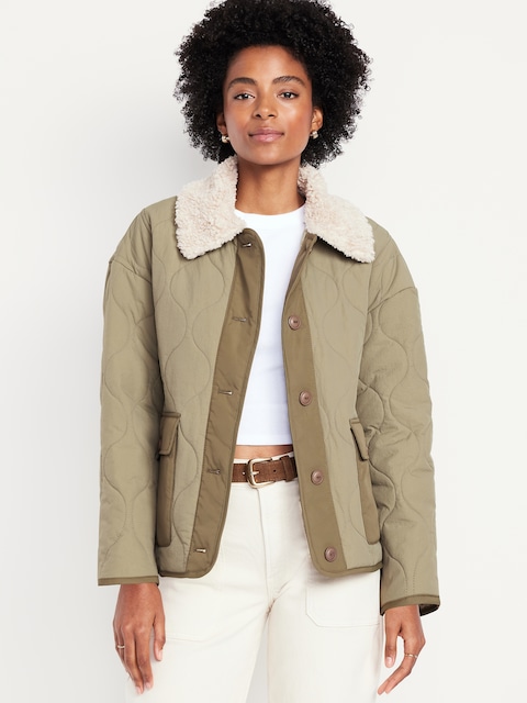 Quilted Nylon Jacket - Olive