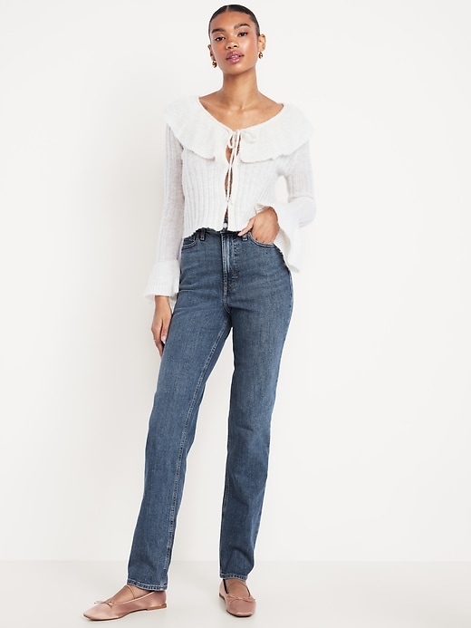 Image number 1 showing, Extra High-Waisted Straight Jeans
