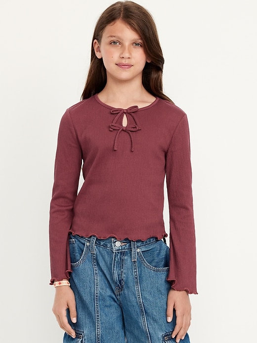 Image number 1 showing, Long-Sleeve Tie-Bow Front Top for Girls