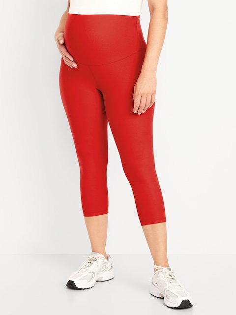Maternity Full-Panel PowerSoft Crop Leggings - Red