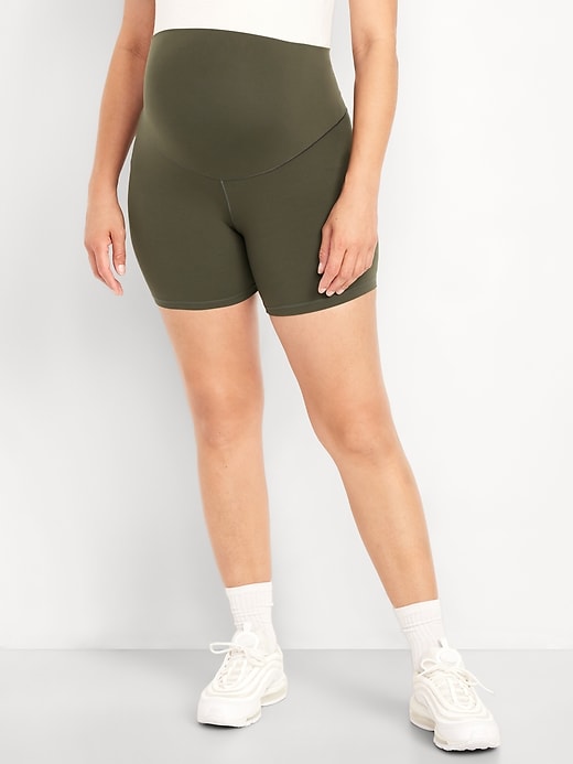 Image number 1 showing, Maternity Full Panel PowerSoft Biker Shorts -- 8-inch inseam