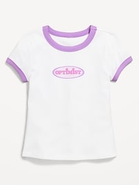 View large product image 3 of 3. Fitted Short-Sleeve Ribbed Graphic Ringer T-Shirt for Girls
