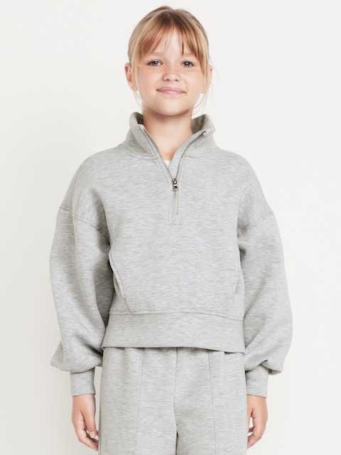 Half-Zip Bounce Fleece Pullover Sweatshirt for Girls - Light Heather Gray