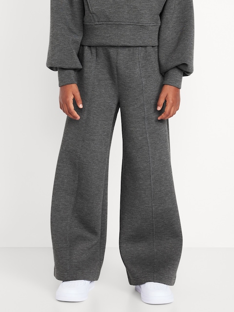 Pantalon en molleton raffiné à jambe large et à taille haute pour fille - Anthracite