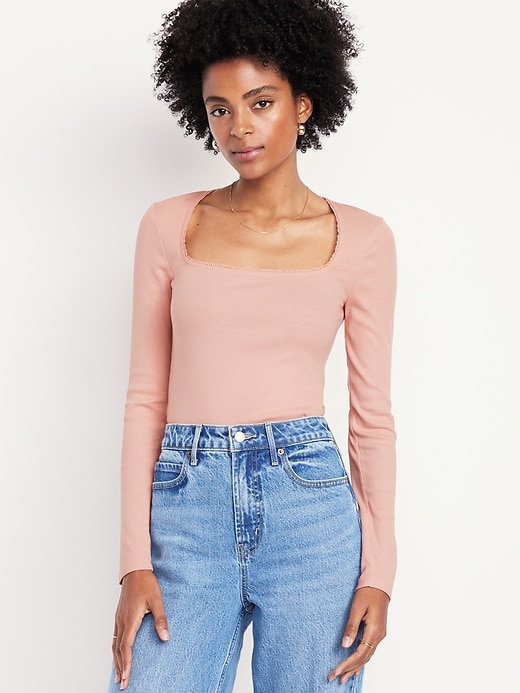 Image number 1 showing, Long-Sleeve Square-Neck Top