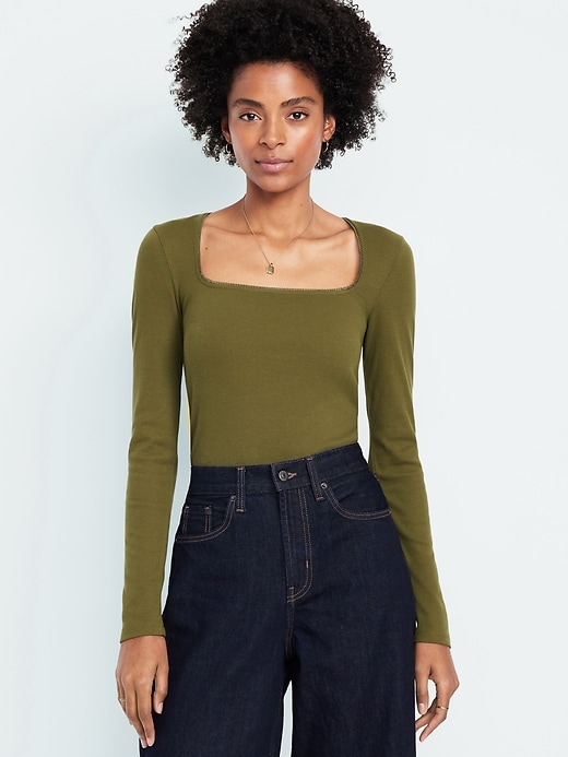 Image number 1 showing, Long-Sleeve Square-Neck Top