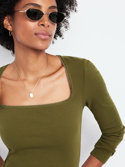 Image number 3 showing, Long-Sleeve Square-Neck Top