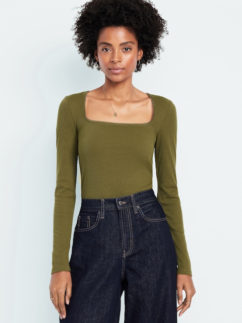 Long-Sleeve Square-Neck Top
