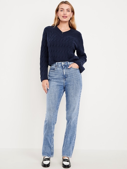 Image number 1 showing, Extra High-Waisted Straight Jeans